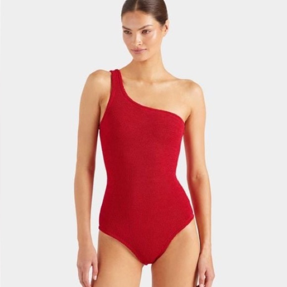 New Hunza G Red Nancy Swimsuit Crinkle One Shoulder Monokini Bikini Stretch - Picture 5 of 16